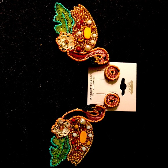 Flamingo Earrings Jewelry Floral Palm Beaded Handmade Dangle Bird Earring - Picture 4 of 5